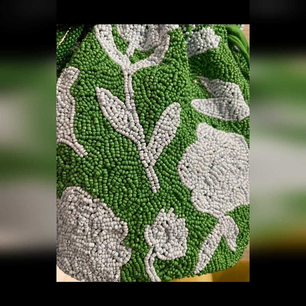 Kate Spade Green Rose, Green and Light Bluish/White Beaded Shoulder Bag - Picture 2 of 4
